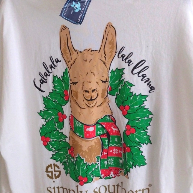 New Simply Southern Christmas Llama Long Sleeve Tee Women’s Xl